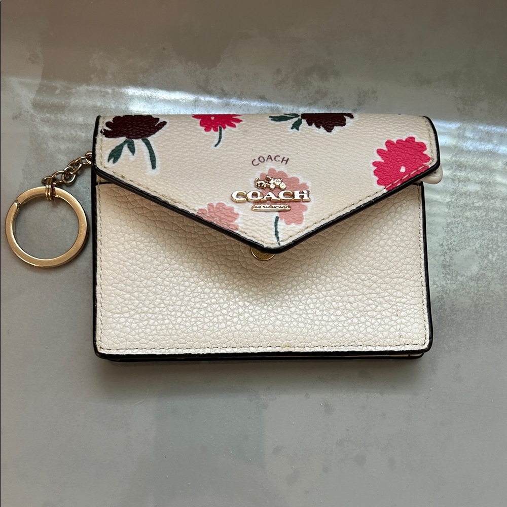 Coach White and Pink Floral Keychain Wallet